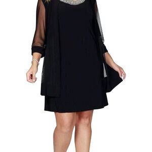 R&M Richards Black Dress with Sheer Sleeves (2 piece set / F-014)